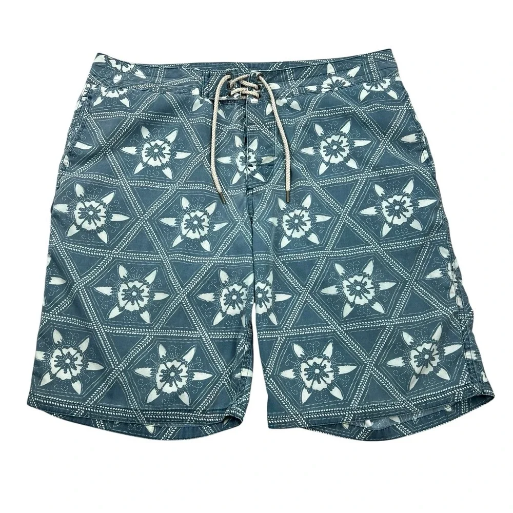 Faherty‎ Board Shorts Mens Size 34 Blue Biarritz Relaxed Fit Swimwear Beach Surf